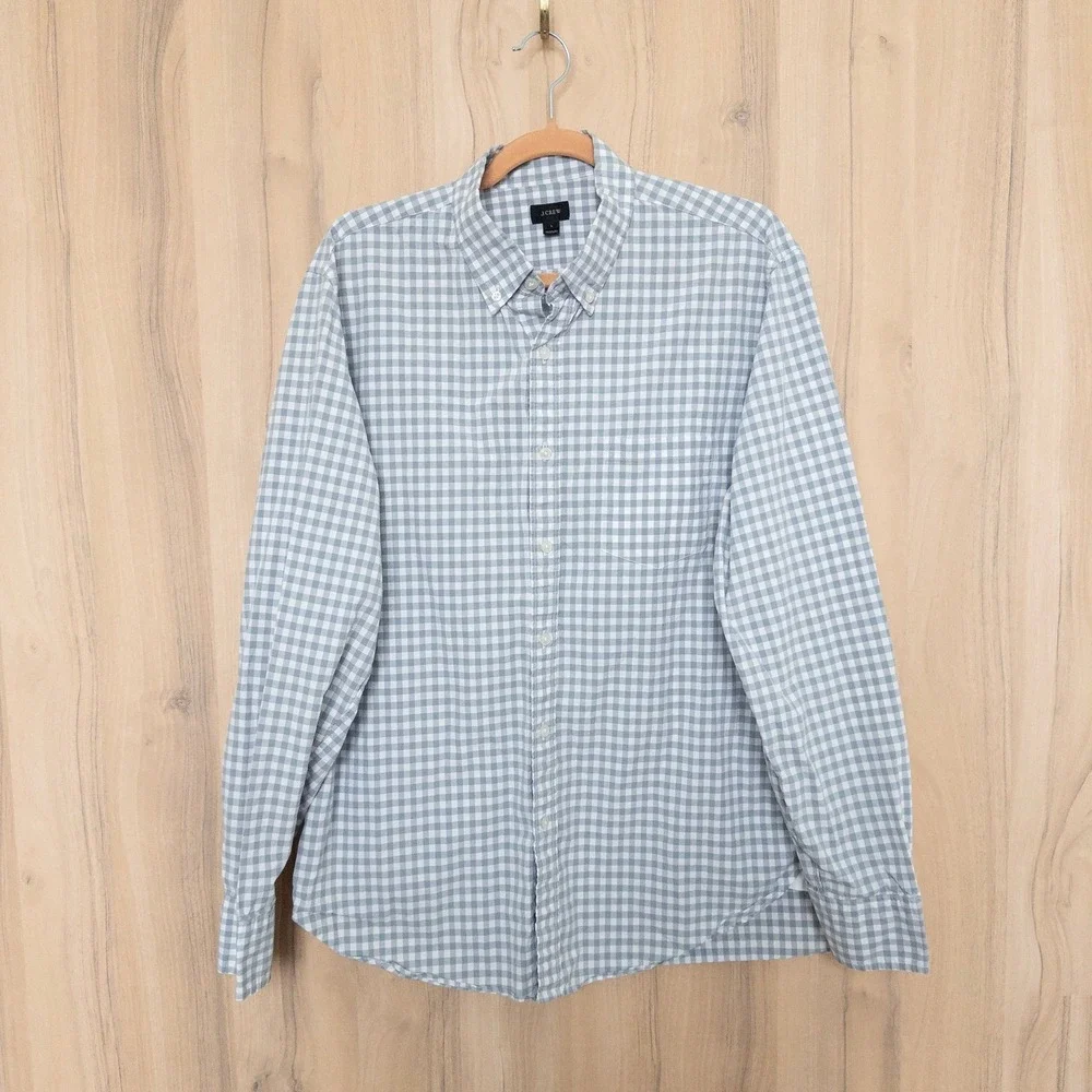 J.Crew Mens Button Down Shirt Size L Gray Plaid Classic Preppy Office Minimalist